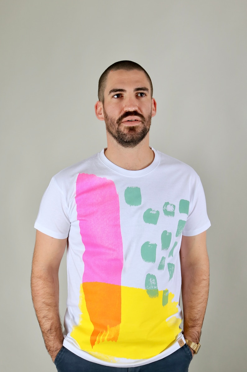 Screen printed graphic on T-shirt FLUO ABSTRACT Unisex L