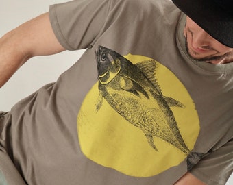 Screen printed graphic on T-shirt - "FISH & CIRCLE"