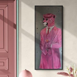 Cheetah in Pink Suit Art Print, Original Cheetah Acrylic Painting, Cheetah Wall Art, Pink Wall Art, Animal Artwork, Bedroom Wall Decor
