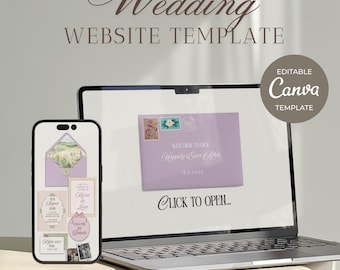 Plantilla para sitio web de bodas en tonos pastel: Diseño editable en Canva (Descarga digital)