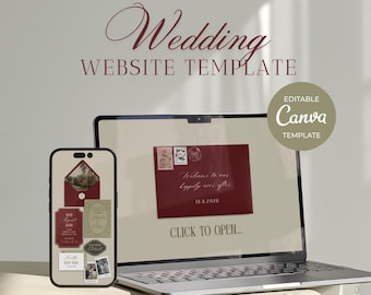 Burgundy and Sage Wedding Website Template With Playable Song: Editable Canva Design (Digital Download)