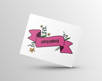 Birthday Greeting Card - Flower Banner