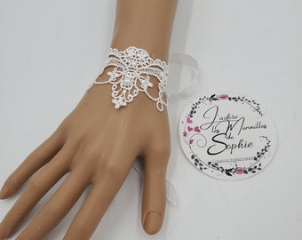 off white lace bracelets with pearls