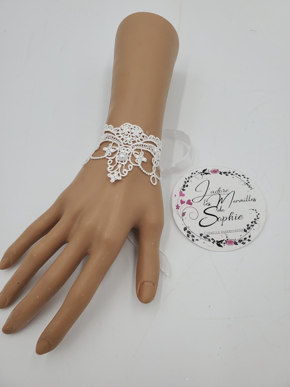 Off White Lace Bracelets With Pearls Etsy