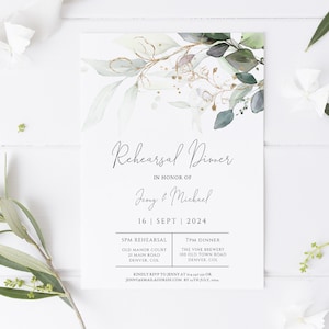 Greenery Rehearsal Dinner Invitation Template, Boho Eucalyptus Wedding Rehearsal Invite, Printable Template, DIGITAL DOWNLOAD #N05 KATE