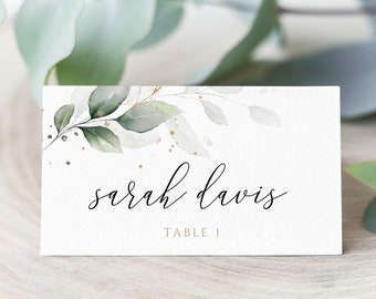 Greenery Wedding Place Card Template, Boho Wedding Place Setting, Printable Folded or Flat Template, DIGITAL DOWNLOAD #N03 ROSE