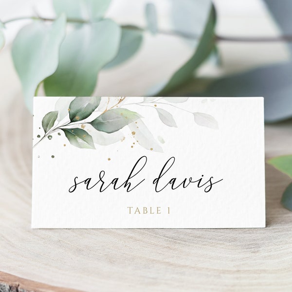 Greenery Wedding Place Card Template, Boho Wedding Place Setting, Printable Folded or Flat Template, DIGITAL DOWNLOAD #N03 ROSE