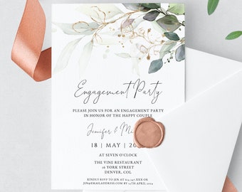 Greenery Engagement Party Invitation Template, Boho Engagement Invite, Editable Template, INSTANT DOWNLOAD #N05 KATE