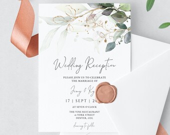 Eucalyptus Evening Reception Invitation Template, Greenery Wedding Reception Party Invite, Editable Template, INSTANT DOWNLOAD #N05 KATE
