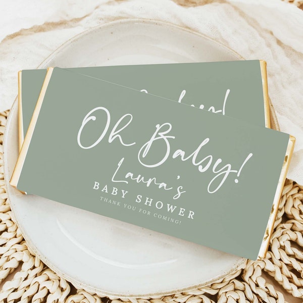 Sage Green Baby Shower Chocolate Bar Wrapper Template | Gender Neutral Baby Shower Editable Candy Bar Wrapper | Instant Download #LC11
