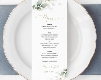 Modèle imprimable de menu de mariage d'eucalyptus de verdure #N03 ROSE