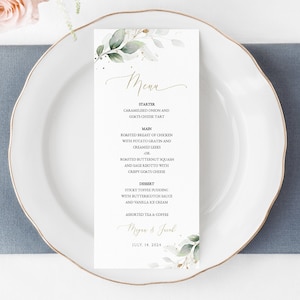 Modèle imprimable de menu de mariage d'eucalyptus de verdure #N03 ROSE