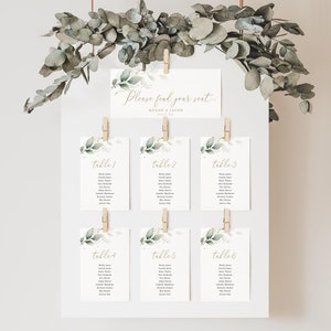 Cartes de table modifiables, modèles de cartes de table de mariage verdure, plan de table modifiable et imprimable, téléchargement immédiat # N03