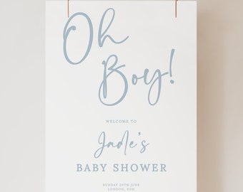 Baby Shower Welcome Sign | Blue Boy Baby Shower Theme | Oh Boy Modern Baby Shower Sign | Printable & Editable Template #LC20