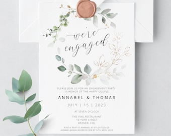 Greenery Engagement Party Invitation Template, Boho Engagement Invite, Editable & Printable, INSTANT DOWNLOAD, N01