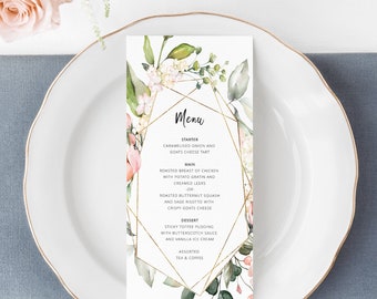 Boho Geo Wedding Menu Template, Floral Wedding Menu Card, Printable Menu Template, DIGITAL DOWNLOAD #I07