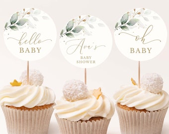 Boho Greenery Cupcake Toppers |  Baby Shower Editable Template #LC04