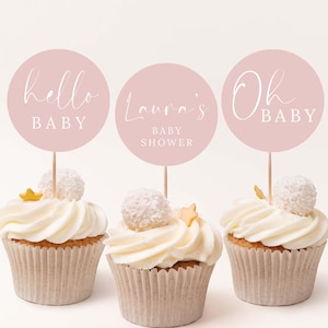 Dusty Pink Editable Cupcake Toppers | Baby Shower Cupcake Topper Template #LC07