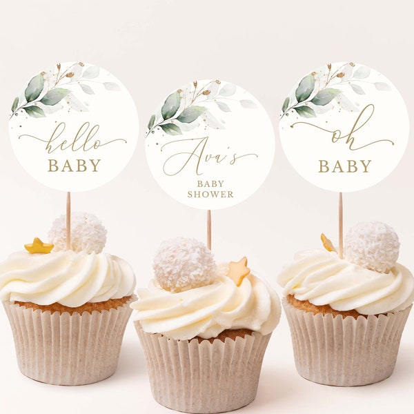 Boho Greenery Cupcake Toppers | Baby Shower bearbeitbare Vorlage #LC04