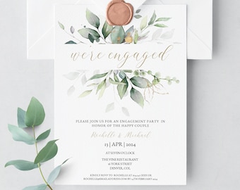 Greenery Engagement Party Invitation Template #N02