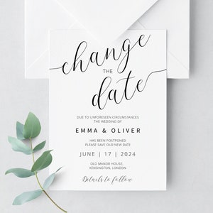 Changer la date, annonce de report de mariage, changement de date, modèle modifiable, imprimable, TÉLÉCHARGEMENT INSTANTANÉ, I11