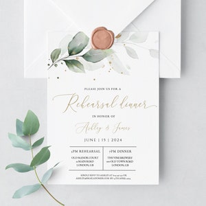 Greenery Rehearsal Dinner Invitation Template, Printable Eucalyptus Wedding Rehearsal Invite, INSTANT DOWNLOAD #N03 ROSE