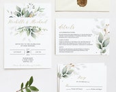 Greenery Wedding Invitation Template Set, Boho Wedding Invite with RSVP, Printable Template, DIGITAL DOWNLOAD #N02