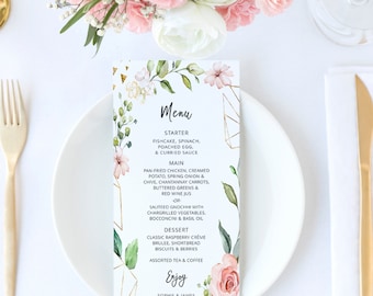 Boho Geo Wedding Menu Template, Floral Wedding Menu, Printable Template, DIGITAL DOWNLOAD #I01