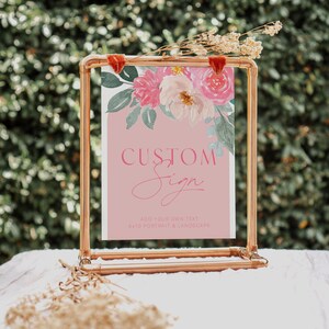Boho Floral Custom Sign Template, Pink Boho Baby Shower Table Sign, Chic Bridal Shower Sign, DIGITAL DOWNLOAD #LC36