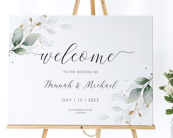 Greenery Welcome to Our Wedding Sign Template, Boho Welcome Wedding Sign, Printable Wedding Template, DIGITAL DOWNLOAD #N01