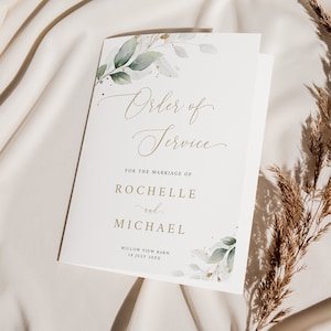 Greenery Wedding Program Booklet Template, Modern Order Of Service Program, Boho Wedding Ceremony Template, INSTANT DOWNLOAD #N03