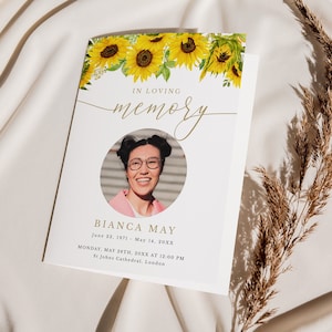 Sunflower Funeral Program Template | Editable Foldable Funeral Memorial Program | Yellow Floral Order of Service | INSTANT DOWNLOAD #GR2