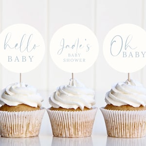 Baby Blue Editable Cupcake Toppers | Baby Boy Editable Cupcake Topper Tags | Dusty Blue Baby Shower Printable Toppers #LC20