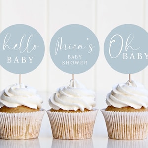 Baby Blue Editable Cupcake Toppers | Baby Shower Cupcake Topper Template #LC08