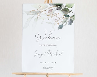 Boho Wedding Welcome Sign Template, Greenery Welcome to Our Wedding Sign, Eucalyptus Printable Wedding Sign, INSTANT DOWNLOAD #N05 KATE