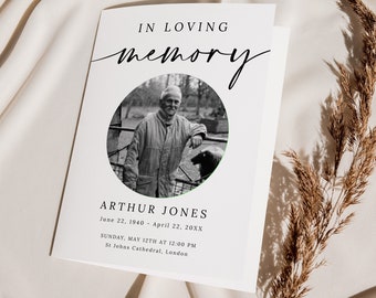 Minimal Funeral Program Template | Editable Foldable Funeral Memorial Program | Black & White Order of Service | INSTANT DOWNLOAD #GR4