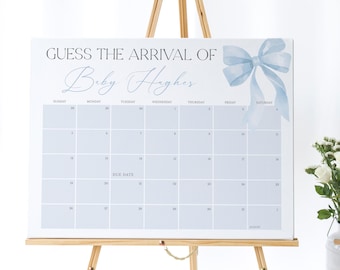 Blue Bow Baby Shower Due Date Calendar Sign, Baby Arrival Sign, Bow Due Date Sign Template, Editable Sign Template, INSTANT DOWNLOAD #LC43