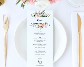 Floral Wedding Menu Printable Template, DIGITAL DOWNLOAD #I06