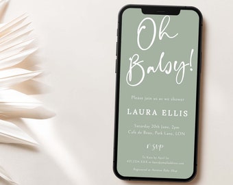 Electronic Sage Green Baby Shower Invite | Gender Neutral Green Baby Shower | Editable Phone Template | INSTANT DOWNLOAD #LC11