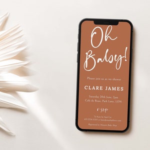 Electronic Baby Shower Invite | Terracotta Boho Baby Shower Invitation Template | Digital Text Message Evite #LC14