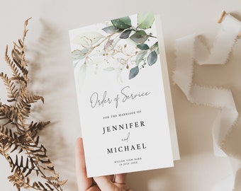 Eucalyptus Wedding Program Booklet, Editable Foldable Order Of Service Program, Greenery Wedding Ceremony Template, INSTANT DOWNLOAD #N05