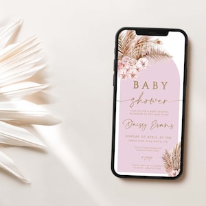 Boho Electronic Baby Shower Invite | Pink Floral Baby Shower | Editable Phone Template | INSTANT DOWNLOAD #LC15