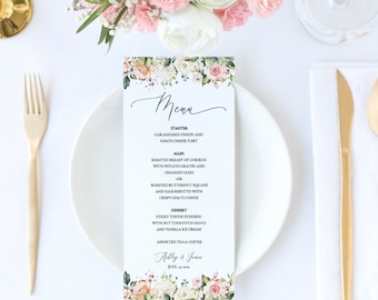 Boho Wedding Menu Template. Floral Printable Menu Template, Editable Wedding Menu, DIGITAL DOWNLOAD #I13