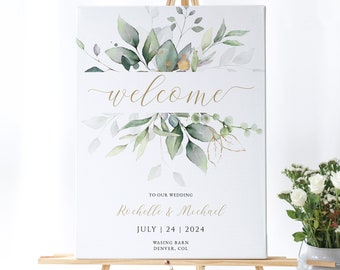 Greenery Wedding Welcome Sign Template, Boho Portrait Welcome to Our Wedding Sign, Printable Custom Wedding Sign, DIGITAL DOWNLOAD #N02