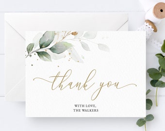 Greenery Thank You Card Template, Eucalyptus Wedding Thank You Card, Printable Tent Fold & Flat Template, INSTANT DOWNLOAD #N03 ROSE