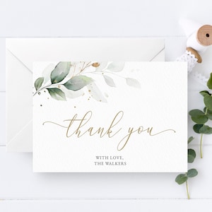 Greenery Thank You Card Template, Eucalyptus Wedding Thank You Card, Printable Tent Fold & Flat Template, INSTANT DOWNLOAD #N03 ROSE