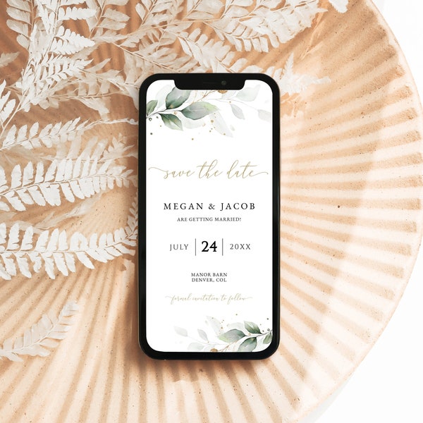 Electronic Save The Date Invite, Eucalyptus Save The Date Phone Template, Greenery Wedding Save The Date Text, DIGITAL DOWNLOAD #N03 ROSE