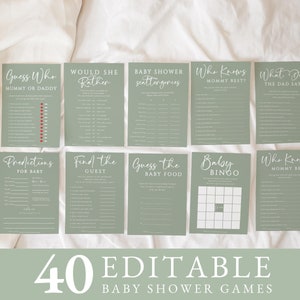 Sage Green Baby Shower Games Bundle | Gender Neutral Green Baby Shower Games | Editable & Printable Templates | Instant Download #LC11