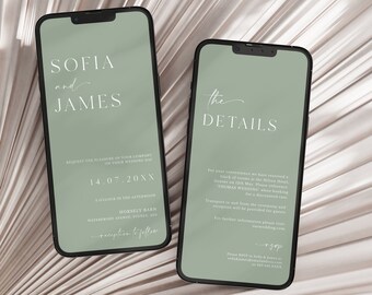 Electronic Wedding Invite | Green Minimalist Wedding Invitation Phone Template | Modern Phone Text Message Template | DIGITAL DOWNLOAD #N20