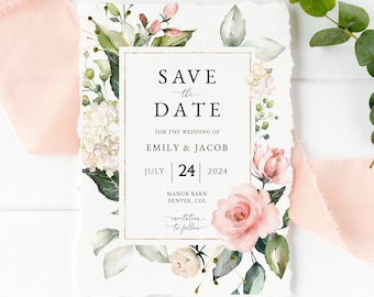 Boho Floral Save The Date Template, Pink Blush Save The Date Invite, Printable Template, DIGITAL DOWNLOAD #I08 ISLA